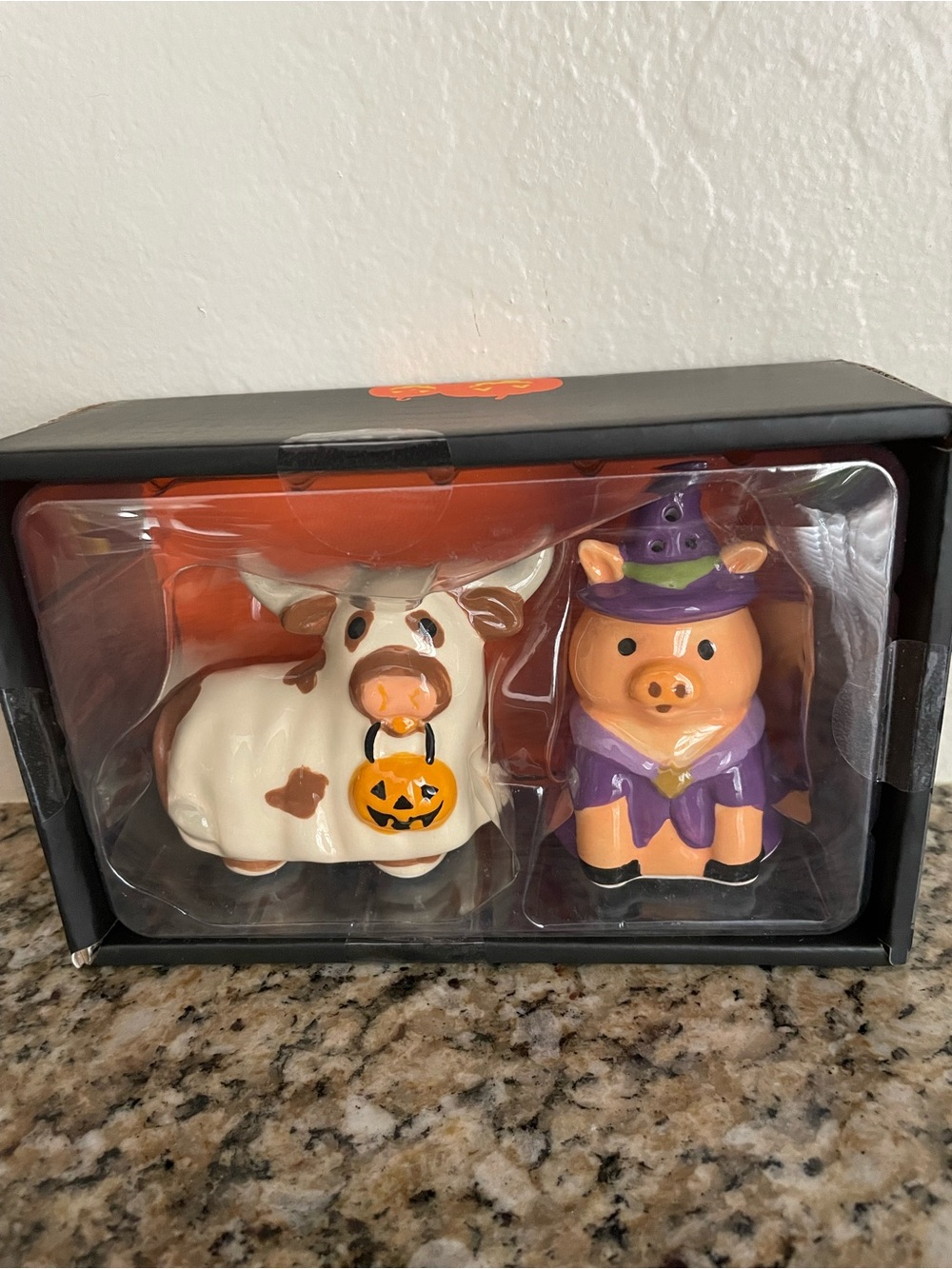 Halloween Longhorn and Witch Pig Ceramic Salt & Pepper Shakers